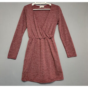 Everly for Anthropoligie Soft Knit Dress Womens Small Maroon Marled Faux Wrap